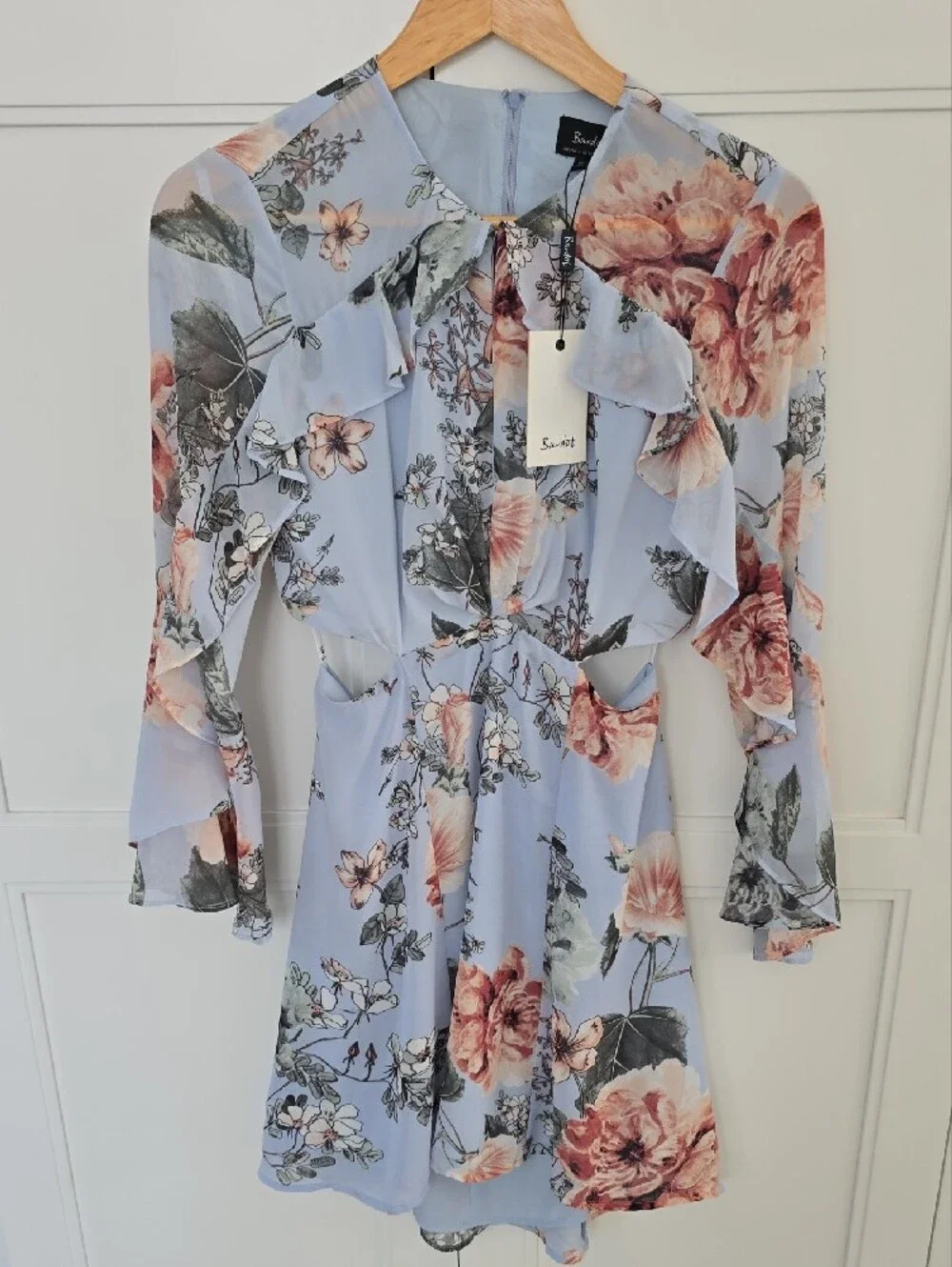 Bardot Light Blue Floral Cutout Dress